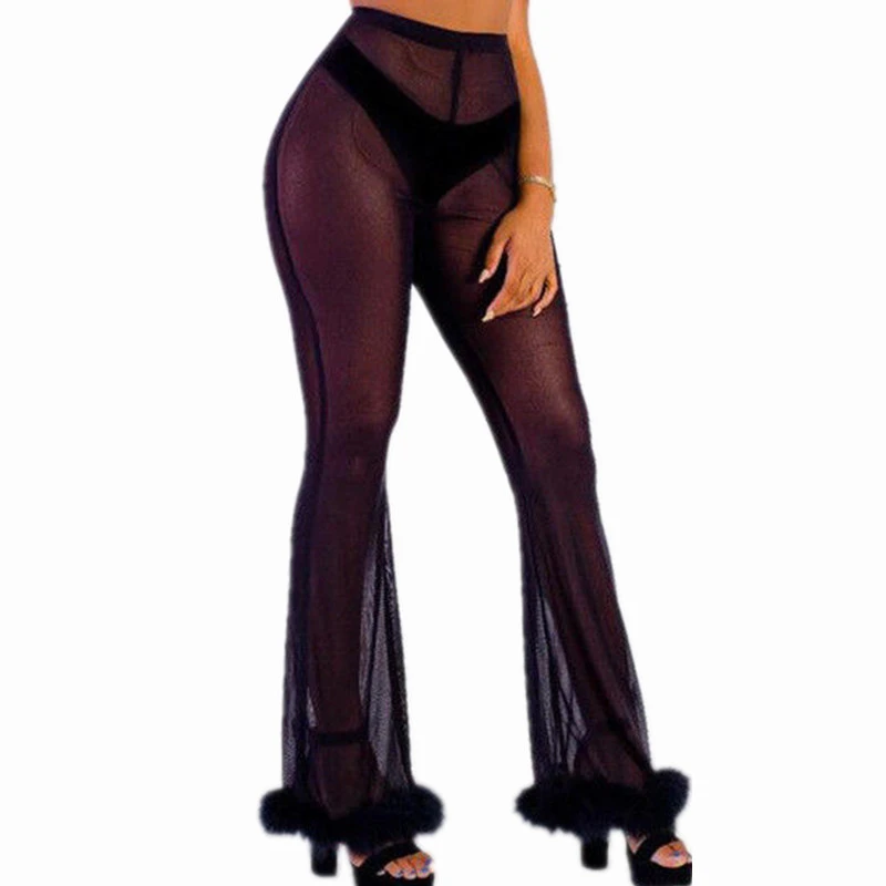 Women Beach Mesh Sheer Cover Up Full Length High Waist Beach See