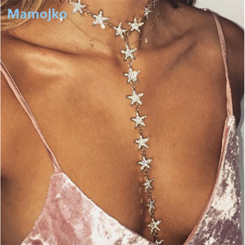 

Mamojko Fashion Luxury Full Rhinestone Star Accessories Body Chain New Bijoux Maxi Sexy Punk Long Pendant Body Chain