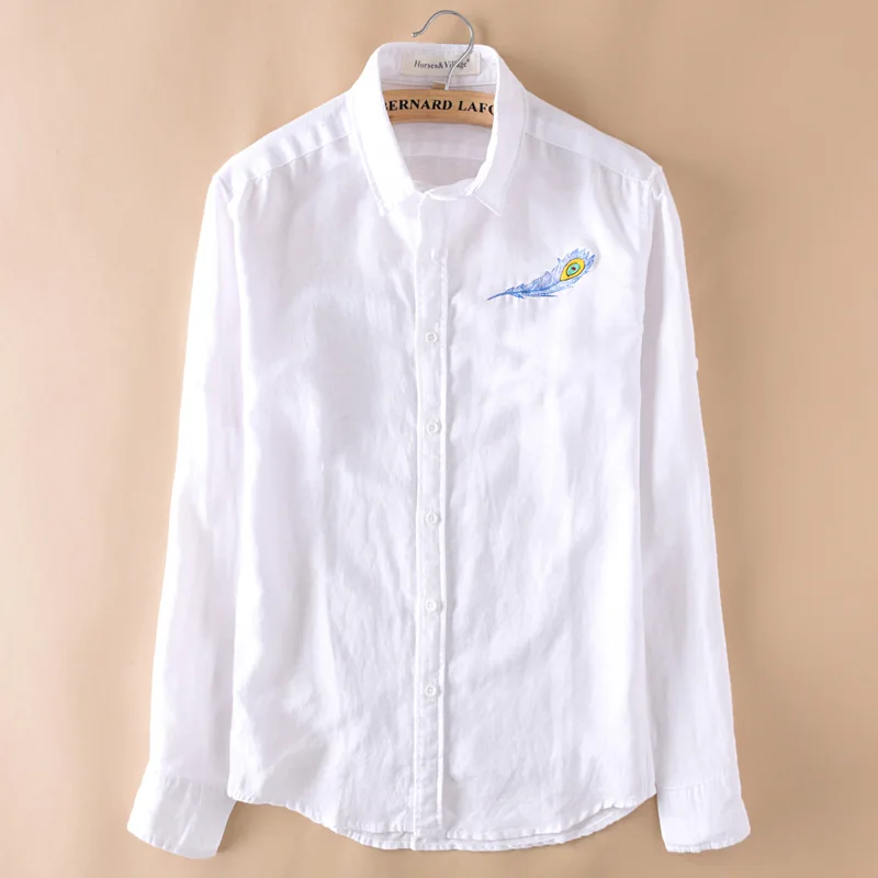 mens white embroidered dress shirt