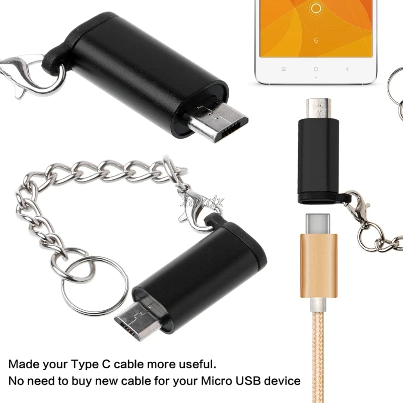 

OOTDTY Micro USB Male to Type C female Adapter With Keychain For Android Phone Tablets July Drop ship