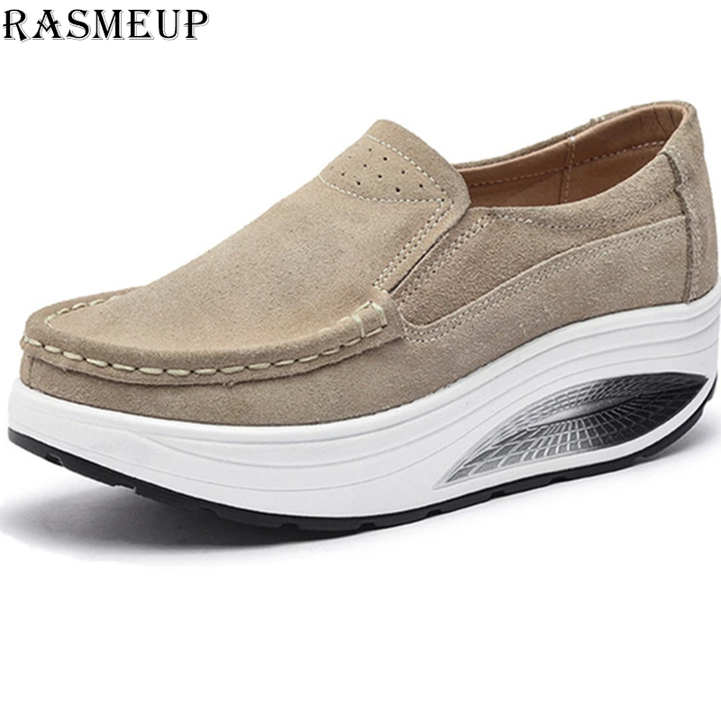

RASMEUP Suede Leather Women's Platform Sneaker 2019 Women Slip On Flats Lady Flat Shoes Woman Casual Creepers Moccasins Footwear