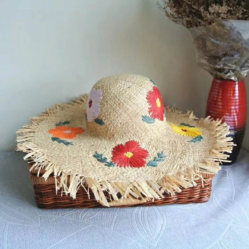 Summer Female Hat With Flower Embroidery