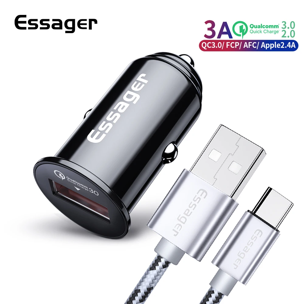 Essager شاحن سيارة USB صغير سريعة تهمة 3.0 QC3.0 2.0 لسامسونج Xiaomi mi9 سريع شاحن سيارة ل فون الهاتف المحمول شاحن