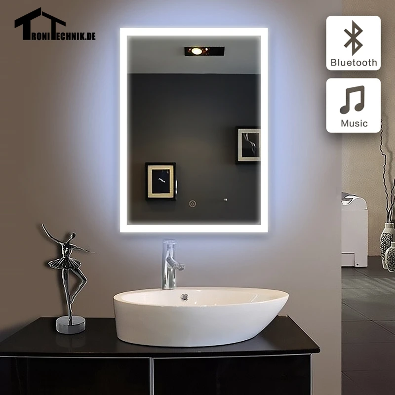 

60x80cm illuminated wall mirror Bluetooth LED bathroom mirror bluetooth Wall Hung Bath IP44 E102B 6080 90-240v Free shipping