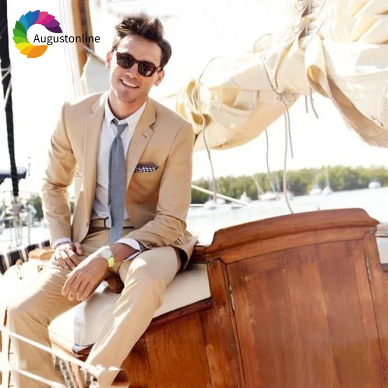 

Slim Fit Beige Wedding Men Suits Terno Groom Wear Tuxedo 2 Pieces (Jacket+Pants) Bridegroom Suits Blazer Costumen Homme Best Man