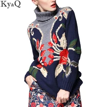 Ky&Q 2017 Autumn Women Thick Sweaters Turtleneck Neck Knitted Pullovers Long Sleeve Blouse Shirts Female Tops Embroidery floral Ky&Q 2017 Autumn Women Thick Sweaters Turtleneck Neck Knitted Pullovers Long Sleeve Blouse Shirts Female Tops Embroidery floral