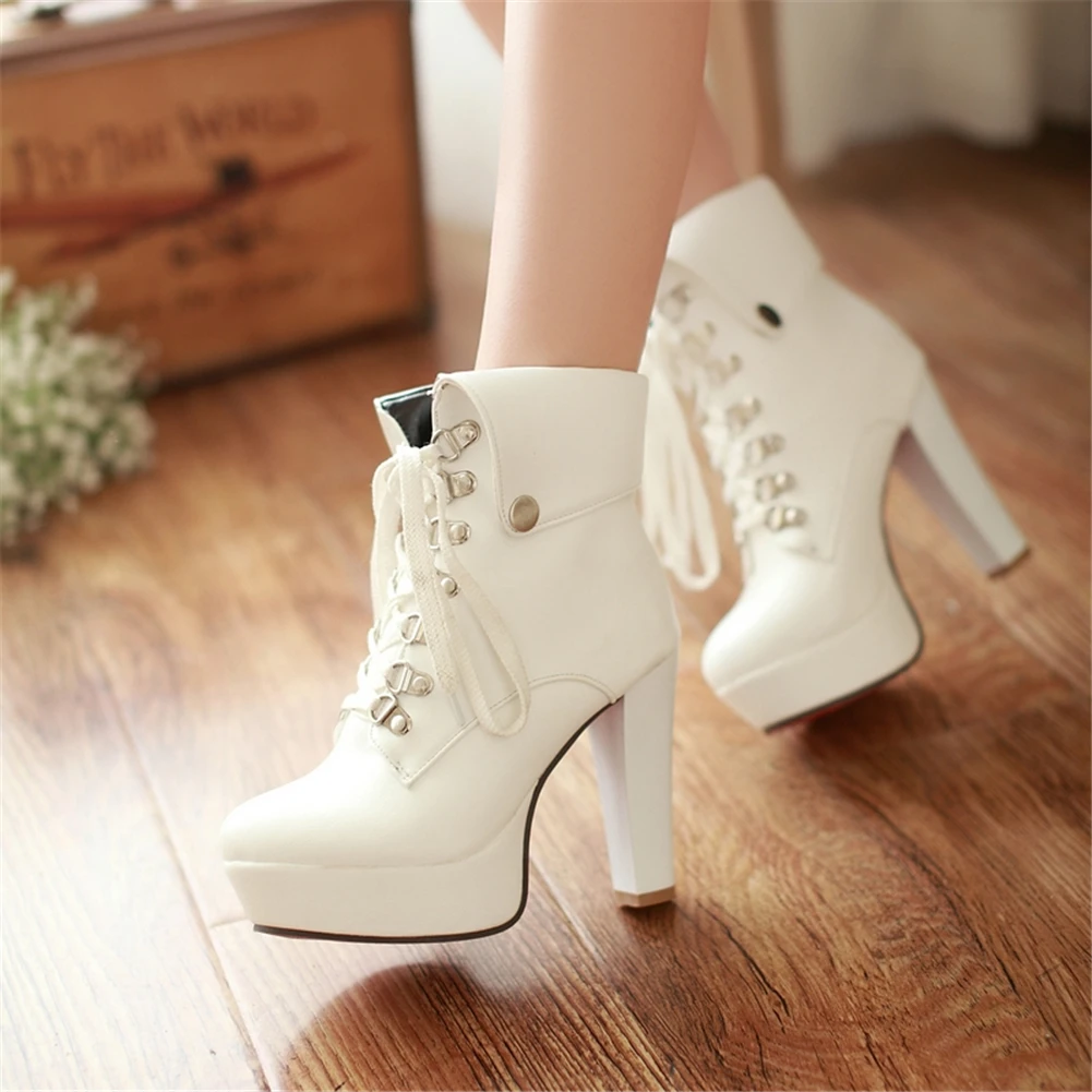 

sarairis brand new hot sale big size 43 high heels winter Boots woman Shoes add plush lace up ankle Boots shoes woman