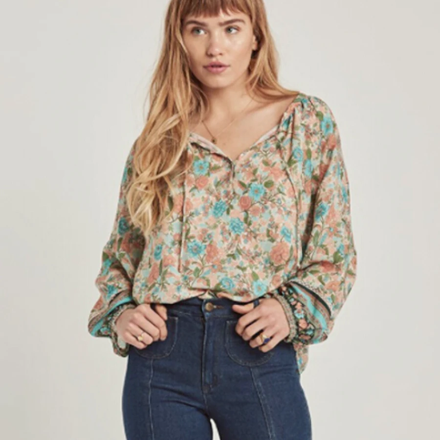 TEELYNN Floral print blouses for women 2019 o Neck long