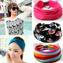 Floral Print Turban Knot Headwrap Sports Elastic yoga Hairband Fashion Cotton Fabric Wide headband For Women