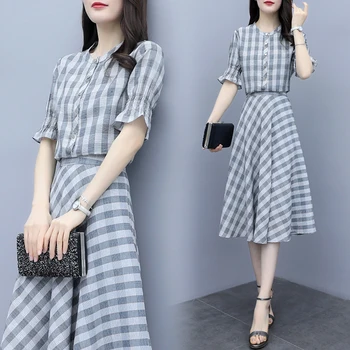 

Plaid Fashion Top And Skirt Summer Costumes For Women Stylish Conjunto Feminino Ensemble Femme Survetement Two Piece Set