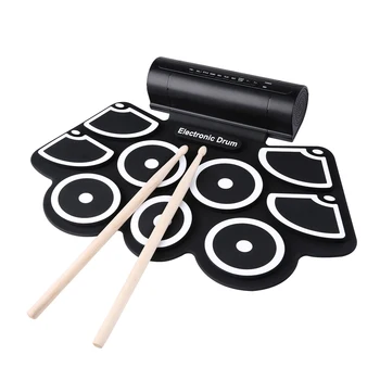 

New Portable Roll up Electronic USB MIDI Drum Set Kits 9 Pads Built-in Speakers Foot Pedals Drumsticks USB Cable For Practice
