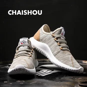 

CHAISHOU men shoes Casual sneakers 2019 Spring New lace-up flying woven mesh Flats Outdoor Breathable Shoes plus big size CS-117