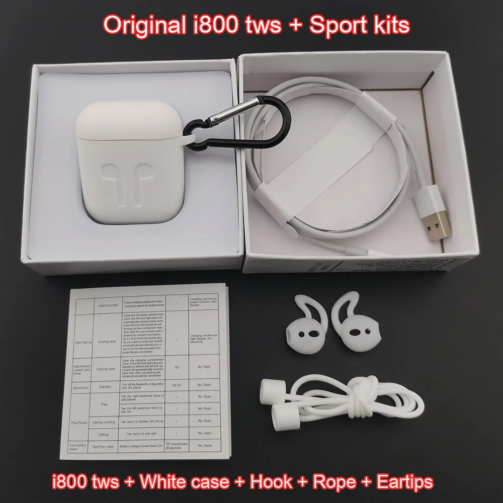 i800 white sport kit i800 i1000 наушники-вкладыши TWS с Беспроводной наушники 6D супер бас смарт-датчик pk w1 h1 чип i12 i30 i60 i80 i100 i200 i500 наушники-вкладыши tws - Цвет: i800 white sport kit
