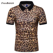 Мужские рубашки поло в спортивном стиле с коротким рукавом и отложным воротником, хлопковые дышащие топы с леопардовым принтом