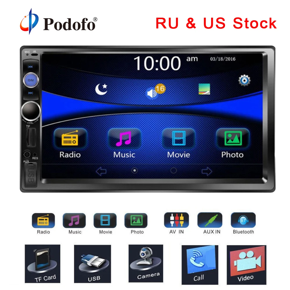 

Podofo Autoradio 2din Radio 7" HD Touch Screen Bluetooth 2 din car radio USB SD Multimedia MP5 Player Rear View Camera Radio Car
