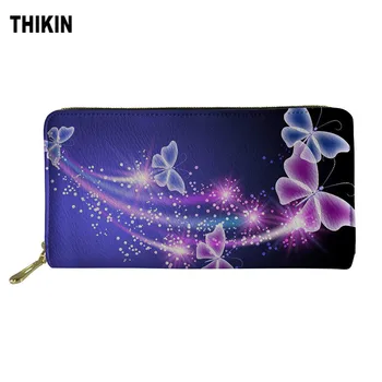 

THIKIN Women Long Wallet Multifunction Girls Card Holder Cases Purse Galaxy Butterfly Print Woman Pretty Storage Money Bag