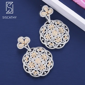 

SISCATHY Charms Drop Earrings For Women Trendy Flower Shape Hollow Big Pendant Wedding Drop Dangle Earrings Fashion Jewelry