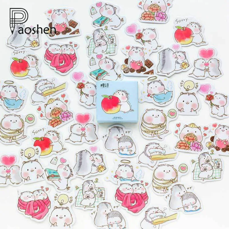 

45 Pcs/box Cute Kawaii Hamster Decoration Adhesive Diy Cartoon Stickers Label Diary Notebook Scrapbook Stationery Sticker