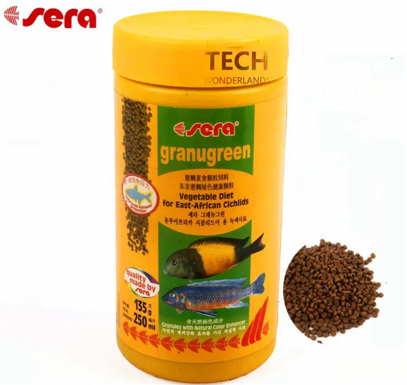 Goede 135G 600G Sera Granugreen Groente Dieet En Sera Granured eiwitrijke Voedsel Voor Oost Afrikaanse Cichliden duitsland Originele