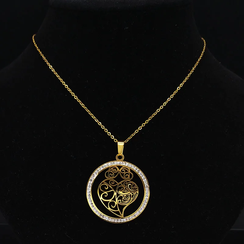 Модное ожерелье из нержавеющей стали с кристаллами в форме сердца для женщин, золотое ожерелье на цепочке, ювелирные изделия, Женское Ожерелье N18980