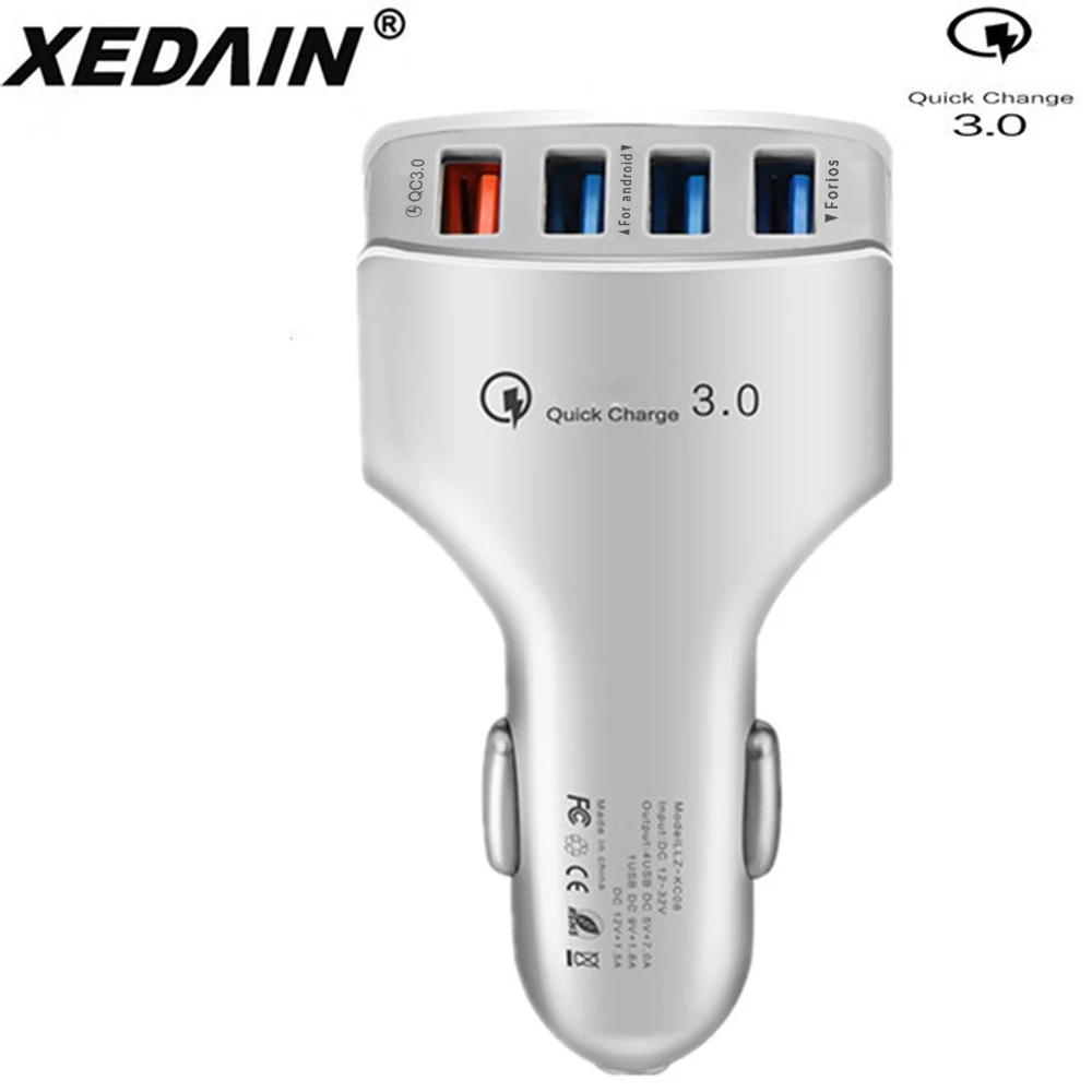 XEDAIN 36 Вт 4 порта USB Автомобильное зарядное устройство прикуриватель Адаптивное QC3.0 быстрое зарядное устройство Быстрая умная Зарядка для samsung huawei iPhone Plus - Тип штекера: White  Not  Cable