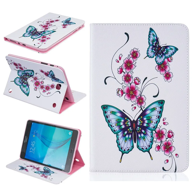 For Samsung Galaxy Tab A 8.0 SM-T355 T350 Case Kids Butterfly Flower Bear Cartoon Wallet  PU Leather Back Silicon Tablet Cover (73)