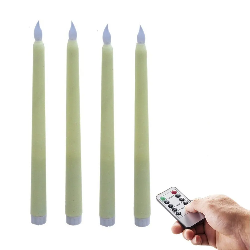 4pcs Battery Operated Flameless Taper LED Candles With Remote and Timer for Wedding Chrismas and
