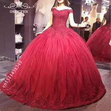 Красное Кружевное Пышное Платье с бисером 3d-цветочной аппликацией с открытыми плечами длинное Vestidos De 15 Anos сладкое 16 вечернее платье для выпускного
