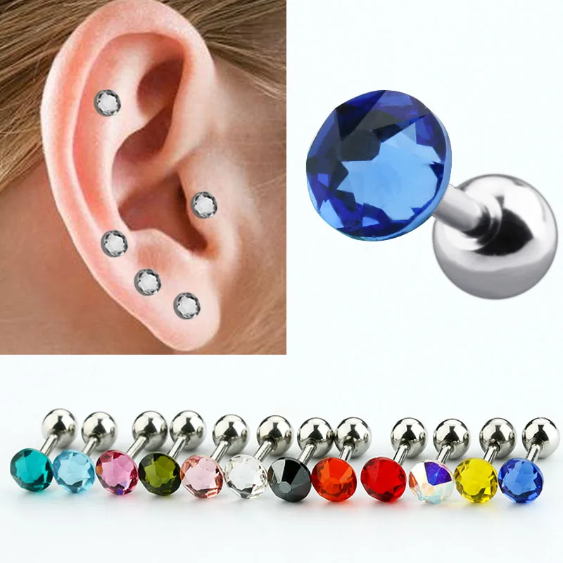 

2PCS Fashion Women's Small Studs Earrings Crystal Helix Ear Plug Mix Colors Titanium Stainless Steel Anti-allergic Free Shipping