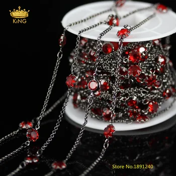 

5Meters 6mm Flower Copper Red Glass Wire Wrapped Faceted Flat Round Coin Glass Links Chains Plated Gun Black Chain Findings BH13