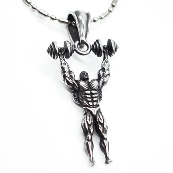 

AMUMIU Strong Man Lifting dumbbell Stainless Steel Pendant Necklace For Women Men High Quality KP283