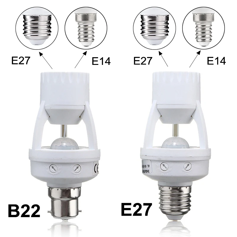 

Lamp Base E27/B22 To E14/E27 PIR Induction Infrared Motion Sensor Switch Socket Lamp Base Holder Light Bulb AC 110-240V