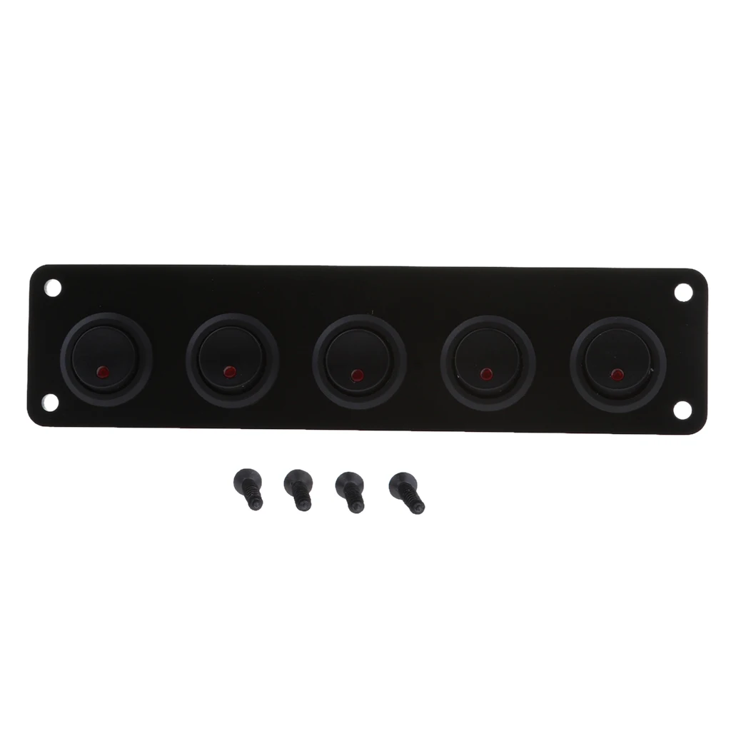 5-Gang Round ON/OFF Rocker Toggle Switch Panel LED Light 12V Aluminum Panel ABS Material Durable Waterproof