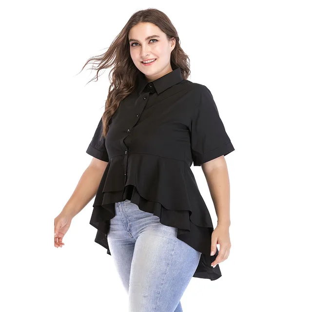 Ropa de gran tamaño mujeres blusa moda negro único Breasted cola Cardigan mujeres blusas más tamaño 6xl AliExpress