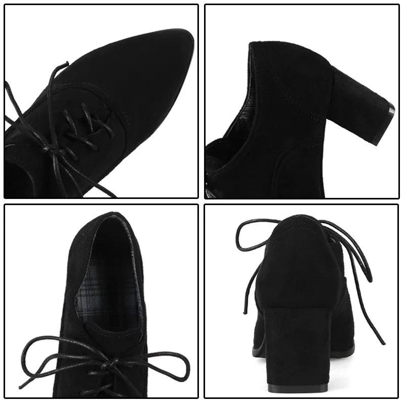 Phoentin/Женская обувь на шнуровке Обувь из флока на высоком квадратном каблуке 6 см коричневого и синего цвета женские демисезонные туфли-лодочки с хлопковой подкладкой на каблуке FT160