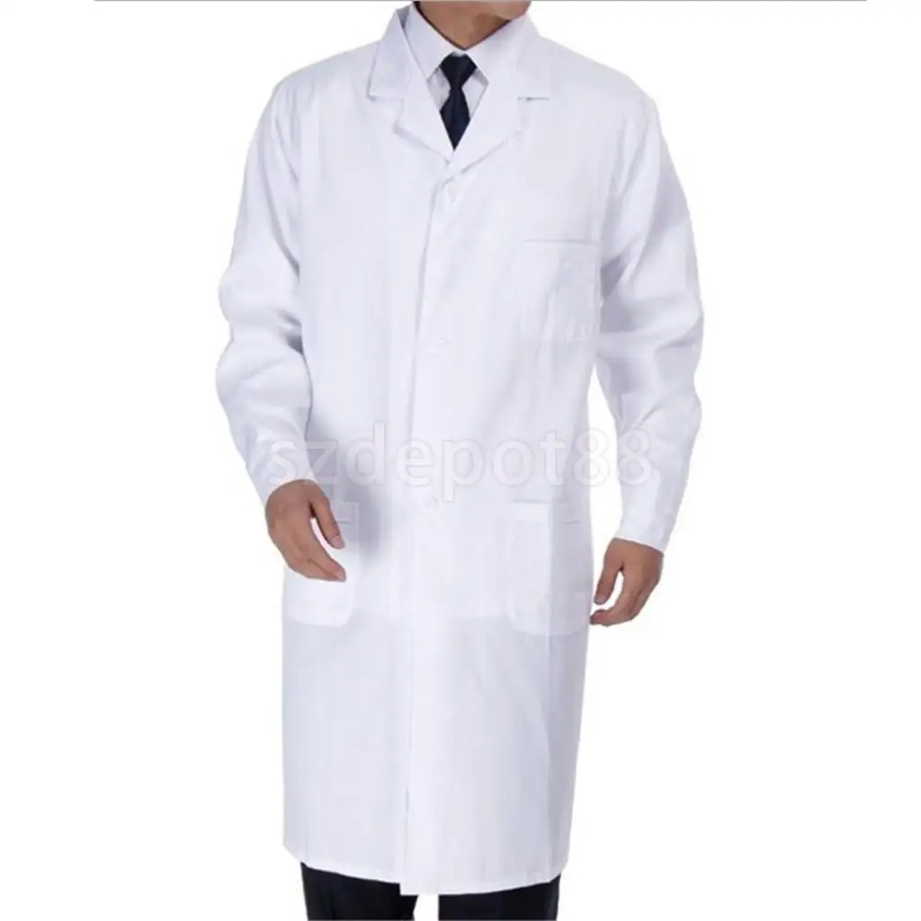 Мужская белая лабораторная куртка, медицинская униформа медсестры, воротник с лацканами, длинный рукав - Цвет: M