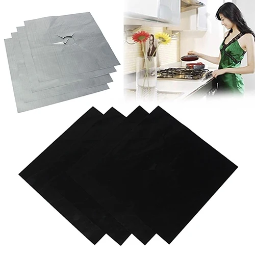 

4Pcs Removable Easy Clean Square Foil Gas Hob Protector Liner Stove Protection Mat