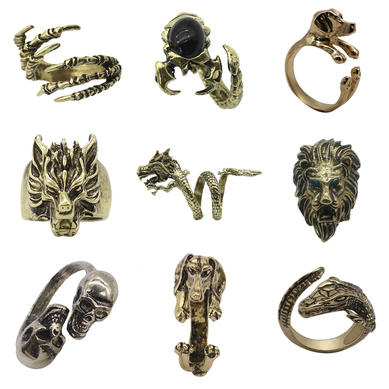 

Punk Animal Ring Dog Dragon Wolf Head Bird Lion Head Eagle Claw Ring Men And Women Knight Ring Jewelry Christmas Gift Jewelry