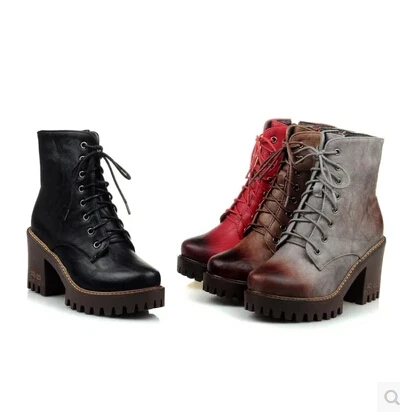 

2016 autumn and winter British retro Martin boots waterproof platform with large size boots 40 high heels 4142 women boots 43