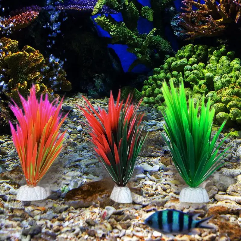 Моделирование Пластиковые водная трава искусственные подводные растения Украшение для аквариума