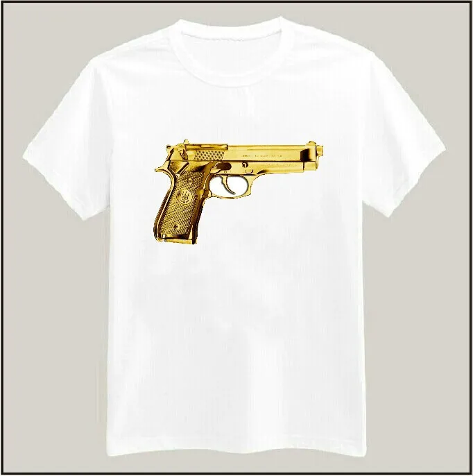Women Tshirt Gun Print Casual Cotton Funny Shirt White Top Tee Hipster
