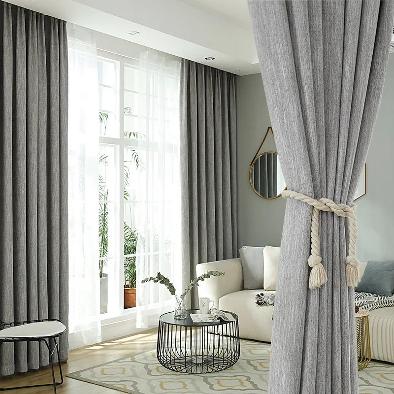 

Cotton Linen Blackout Fabric for Curtains for the Living room Custom Size Green Blue Yellow American the Curtains On the Window