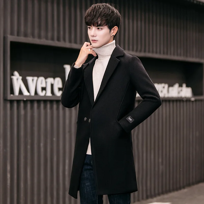 Корейский стиль, английский стиль, мужские пальто, зима, отложной воротник, одноцветная шерсть, пальто и куртки, пальто