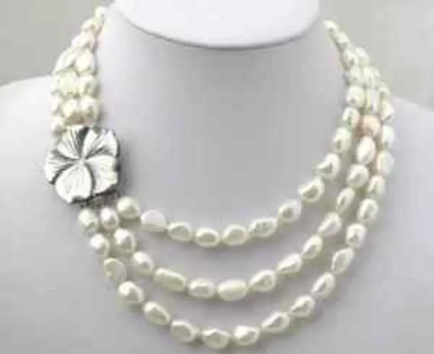 

RHJ00142 3 Rows Potato Freshwater Pearl Necklace Choker