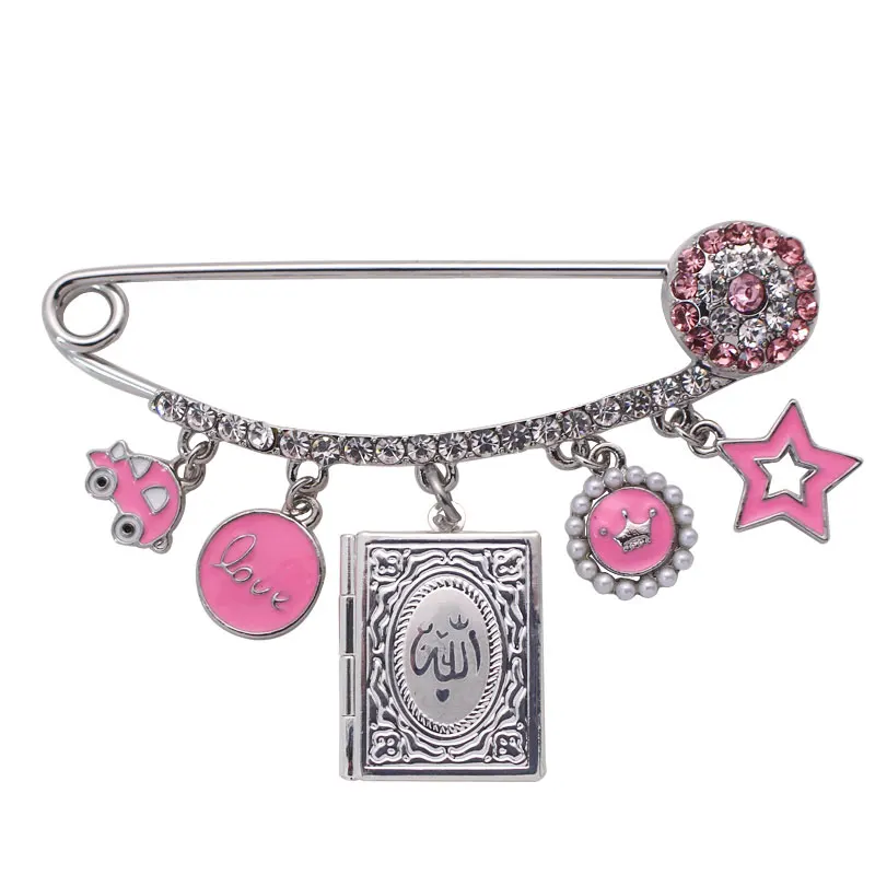 

muslim islam Koran book Allah Stainless Steel pink brooch Baby Pin