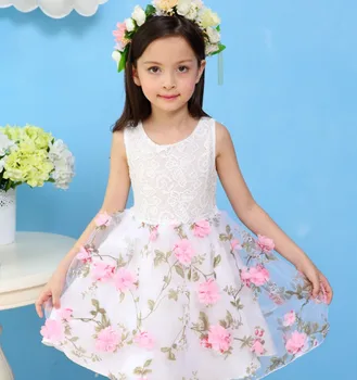 

2018 new girls brand Princess party Dress Knitted Elastic chiffon Cotton Lace Jacobs Flower toddler floral children clothing