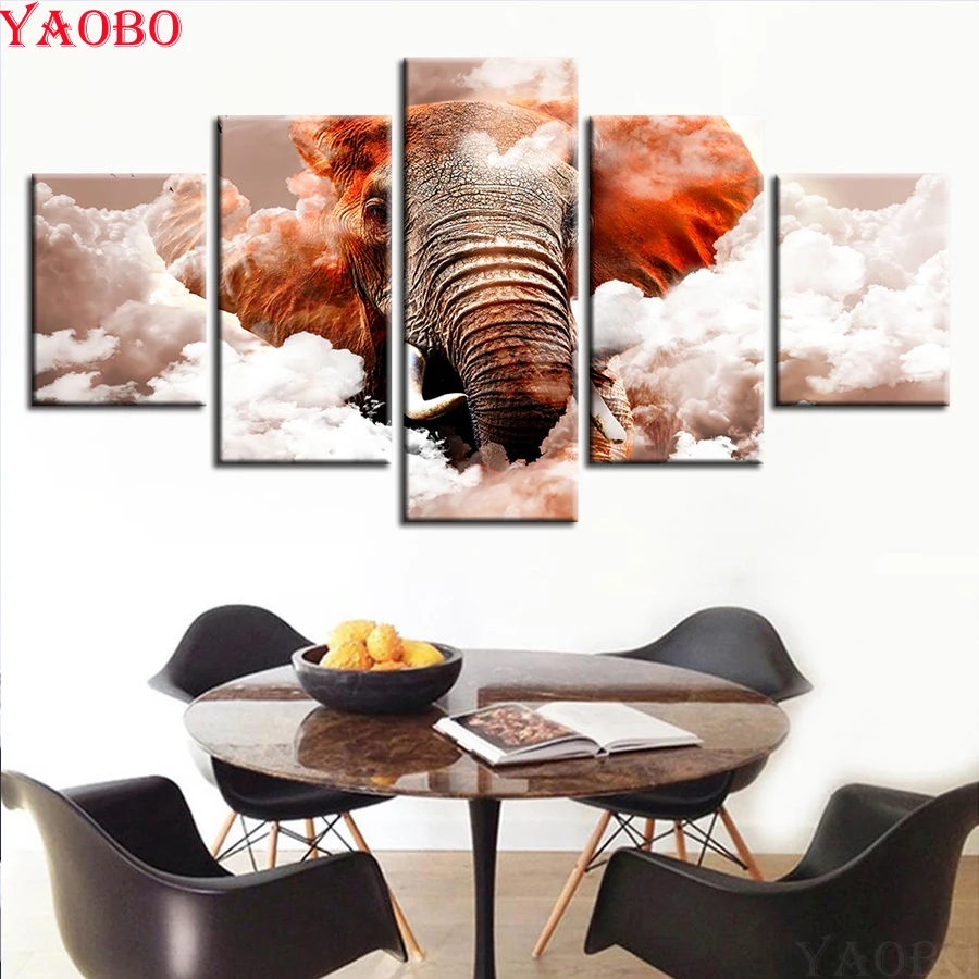 

5D DIY Diamond Painting 5 Pieces Elephant Clouds Cross Stitch Kits Diamonds Embroidery Full Square Round Drill Mosaic Home Decor