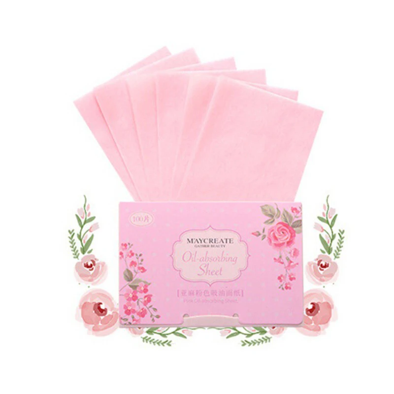 100 листов/упак. Зеленый чай, розовое масло для лица, Рассыпчатая бумага, очищающая лицо, контроль масла, фильтровальная бумага принадлежности для макияжа