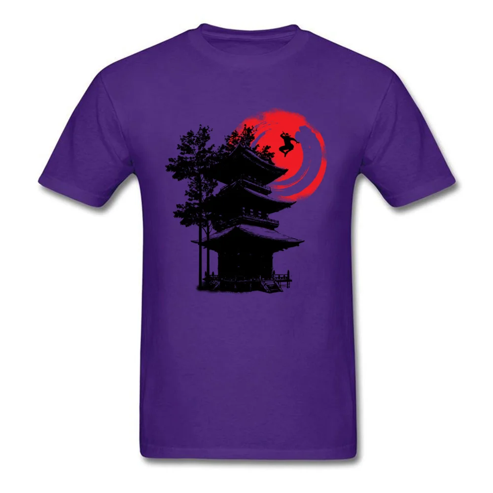 Ninja and Japanese Temple Pure Cotton Mens Short Sleeve Tees Slim Fit Lovers Day T Shirt Casual Clothing Shirt Family O Neck Ninja and Japanese Temple purple
