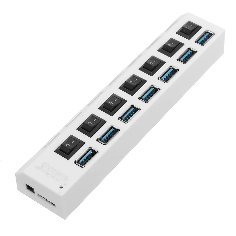 7 портов USB 3,0 концентратор вкл/выкл переключатели кабель адаптера переменного тока сплиттер для ноутбука Настольный США штекер Мульти USB 3,0 концентратор для компьютера ноутбука